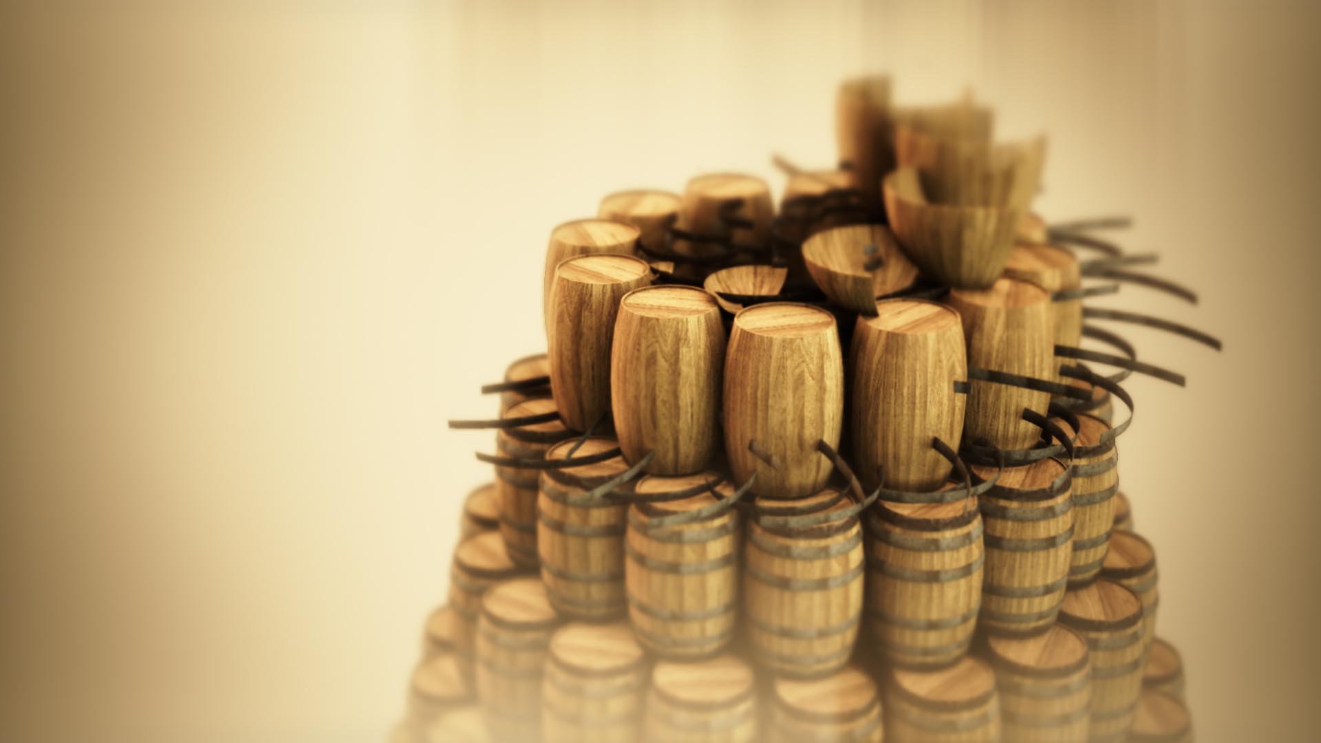 3D animation of a structure created from wooden barrels