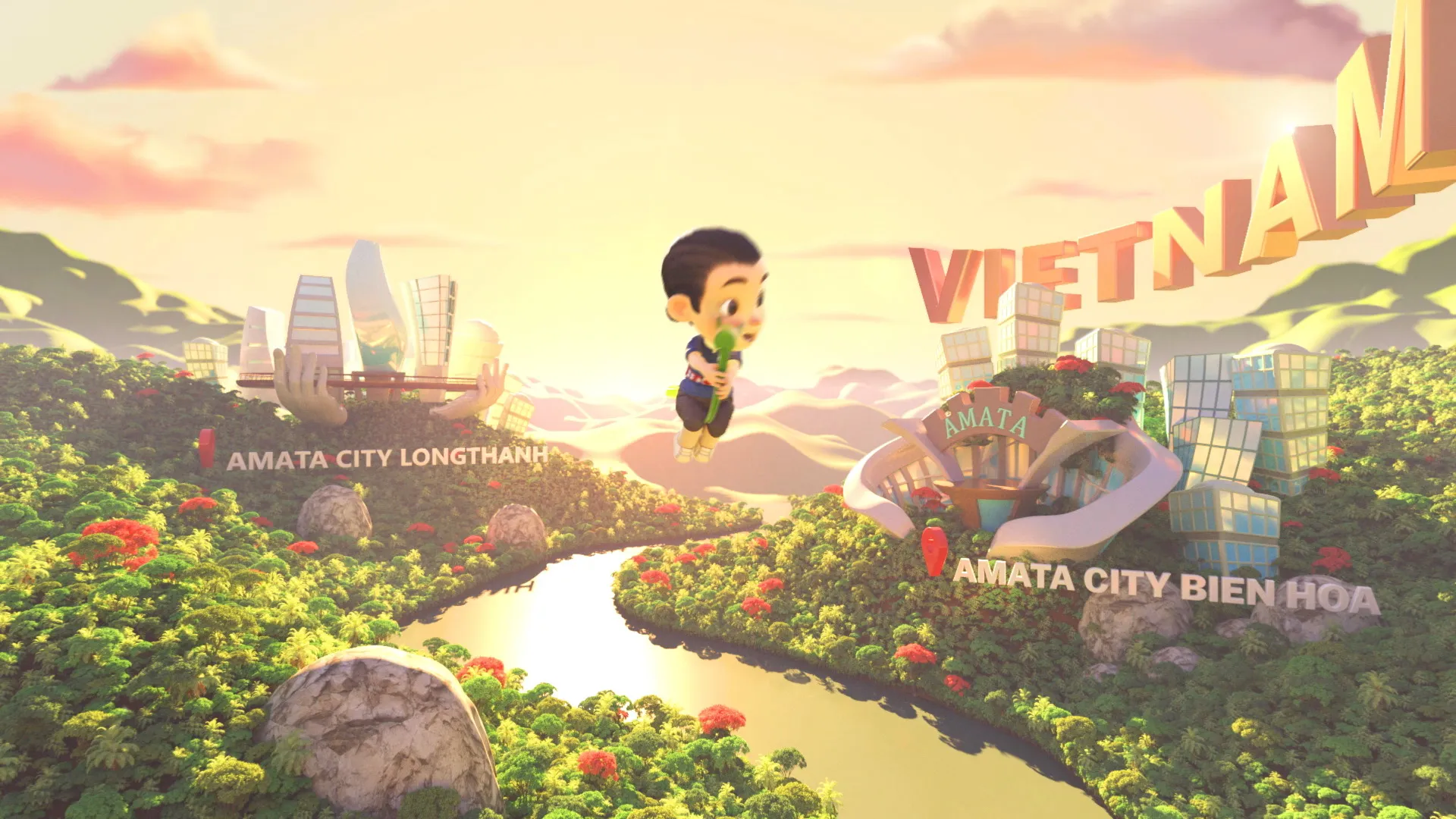 Flyhing over Vietnam jungle 3D
