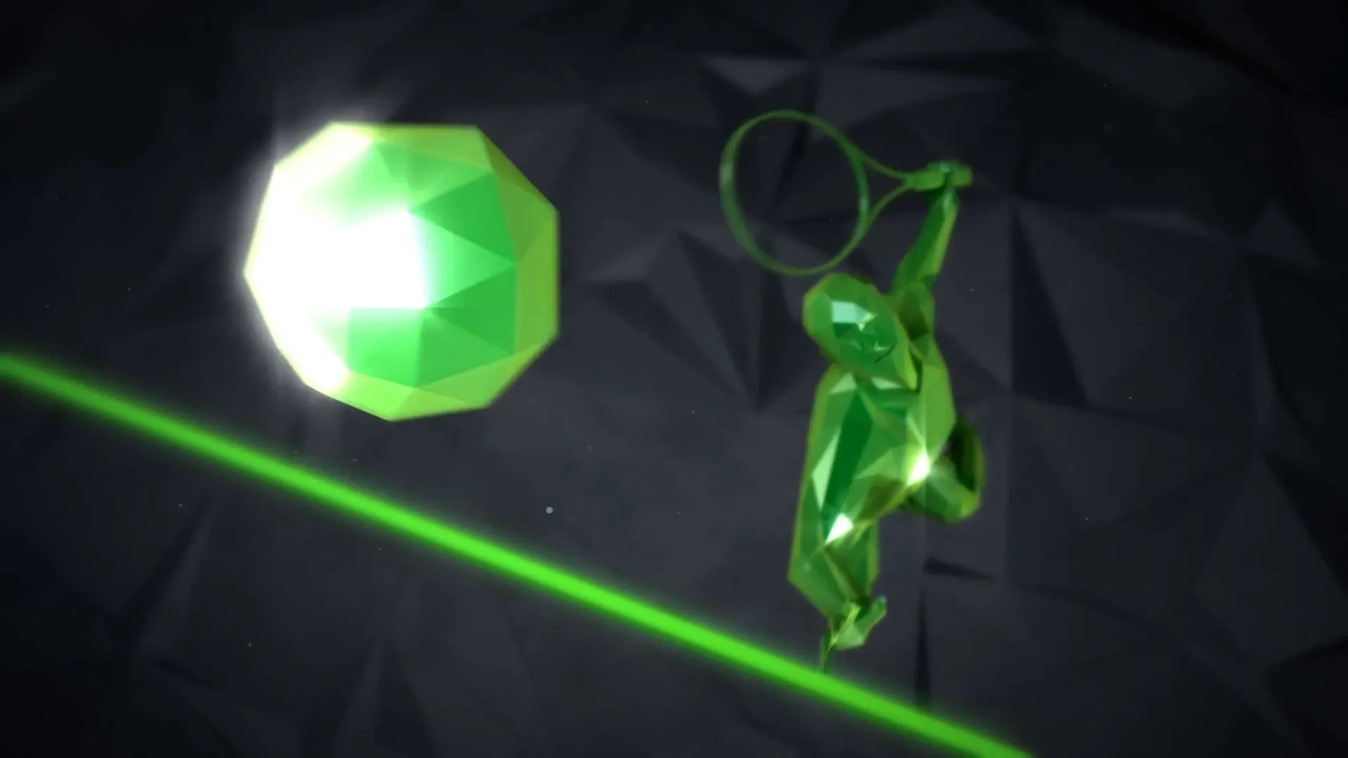 3D animated tennis player just about to serve.