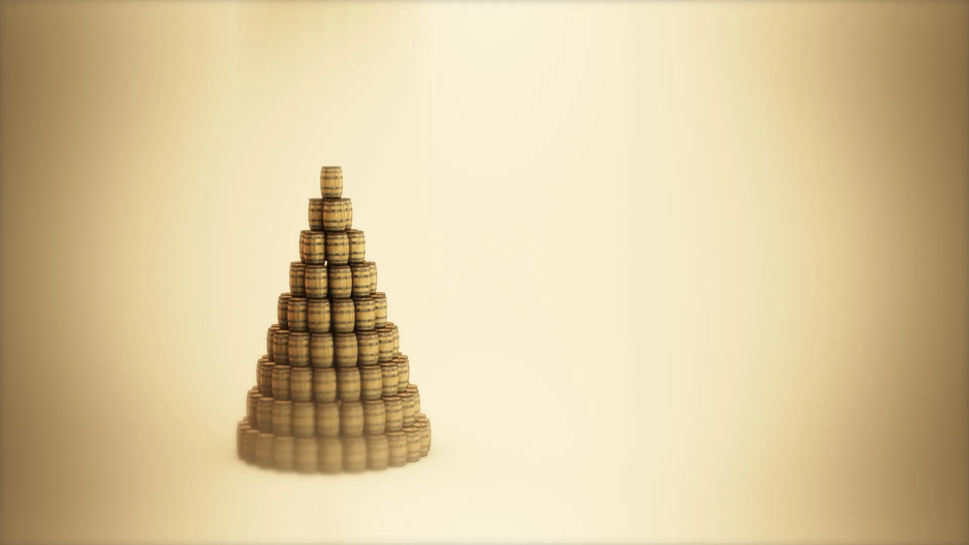 3D animation of a structure created from wooden barrels