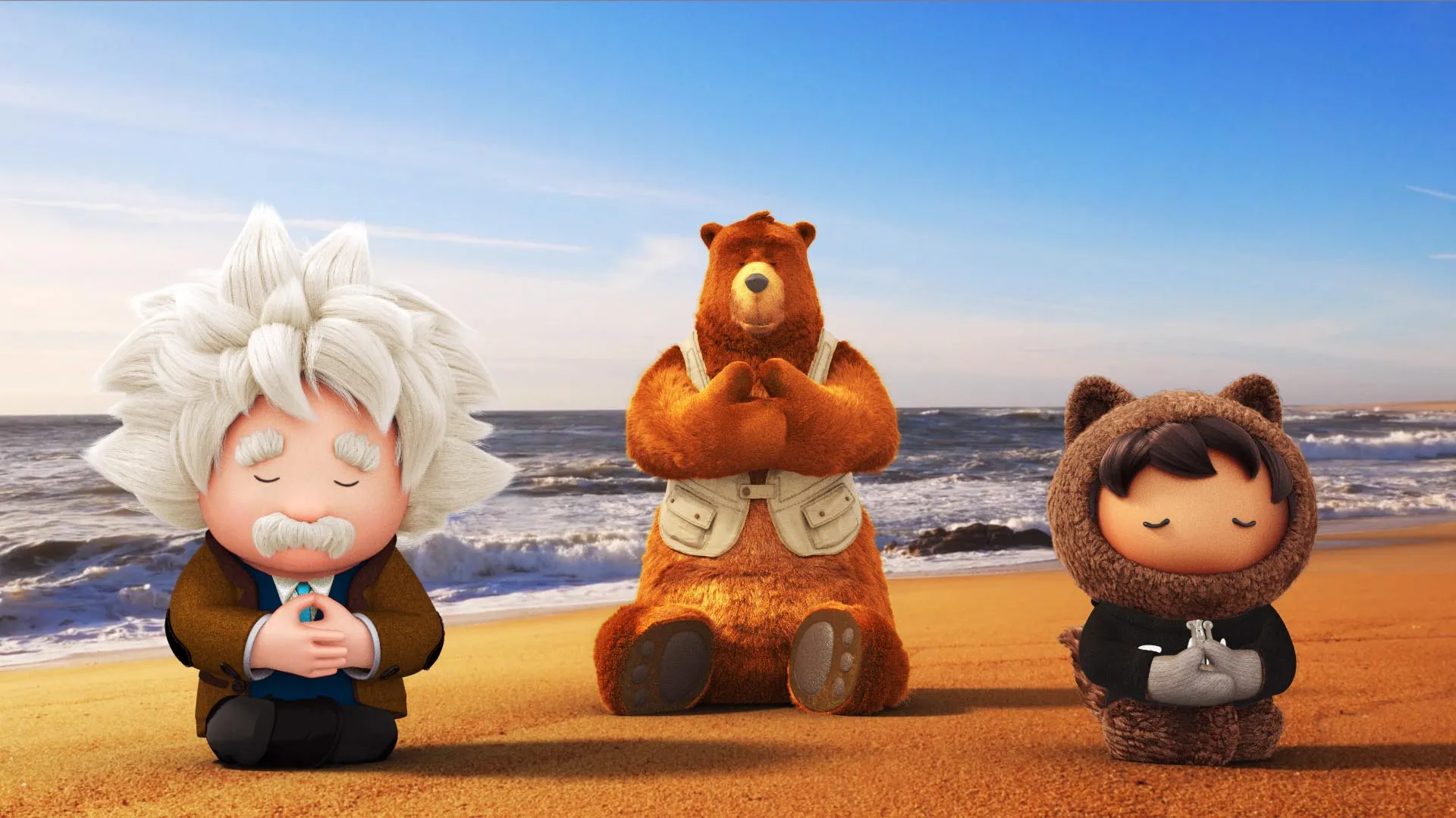 Astro, Codey and Einstein meditating