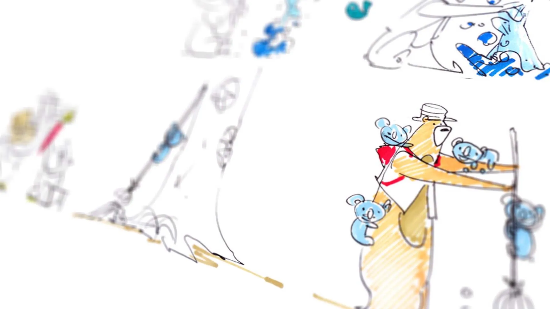 storyboards and initial sketches made by animation studio