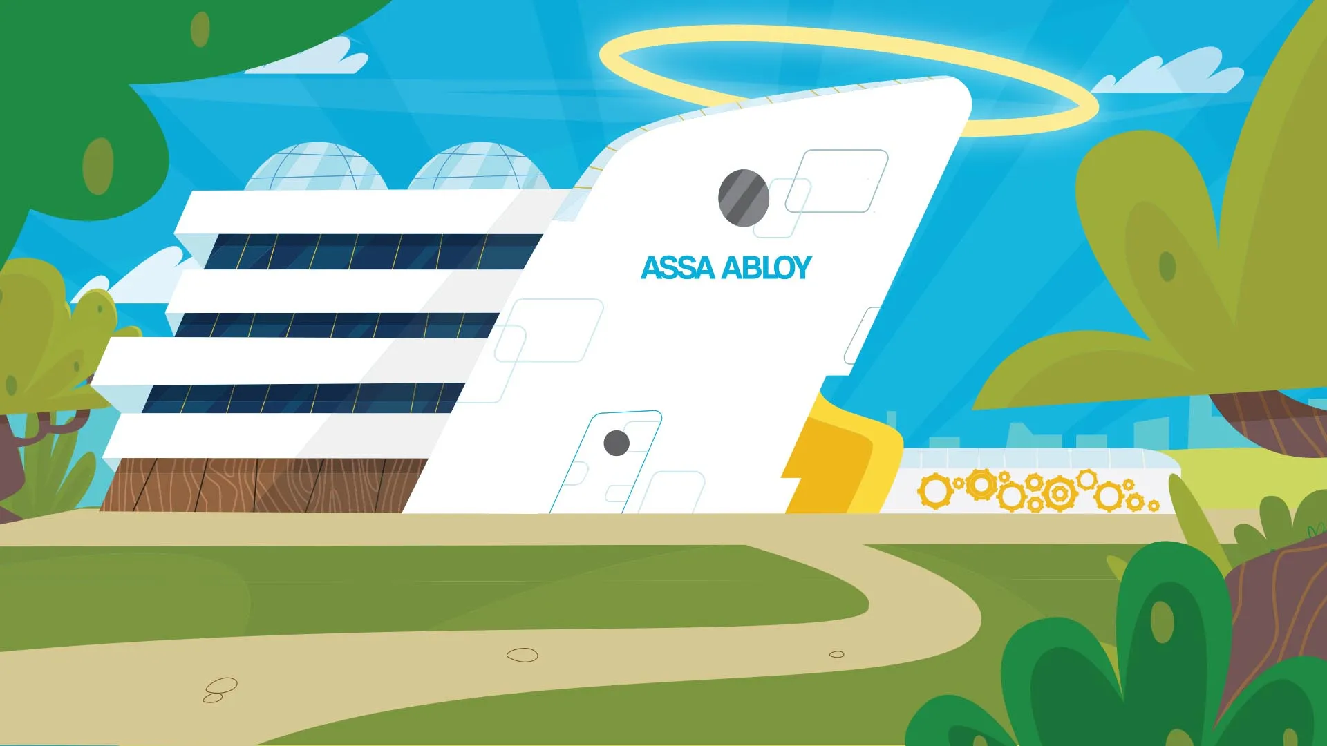 2D animated factory close-up