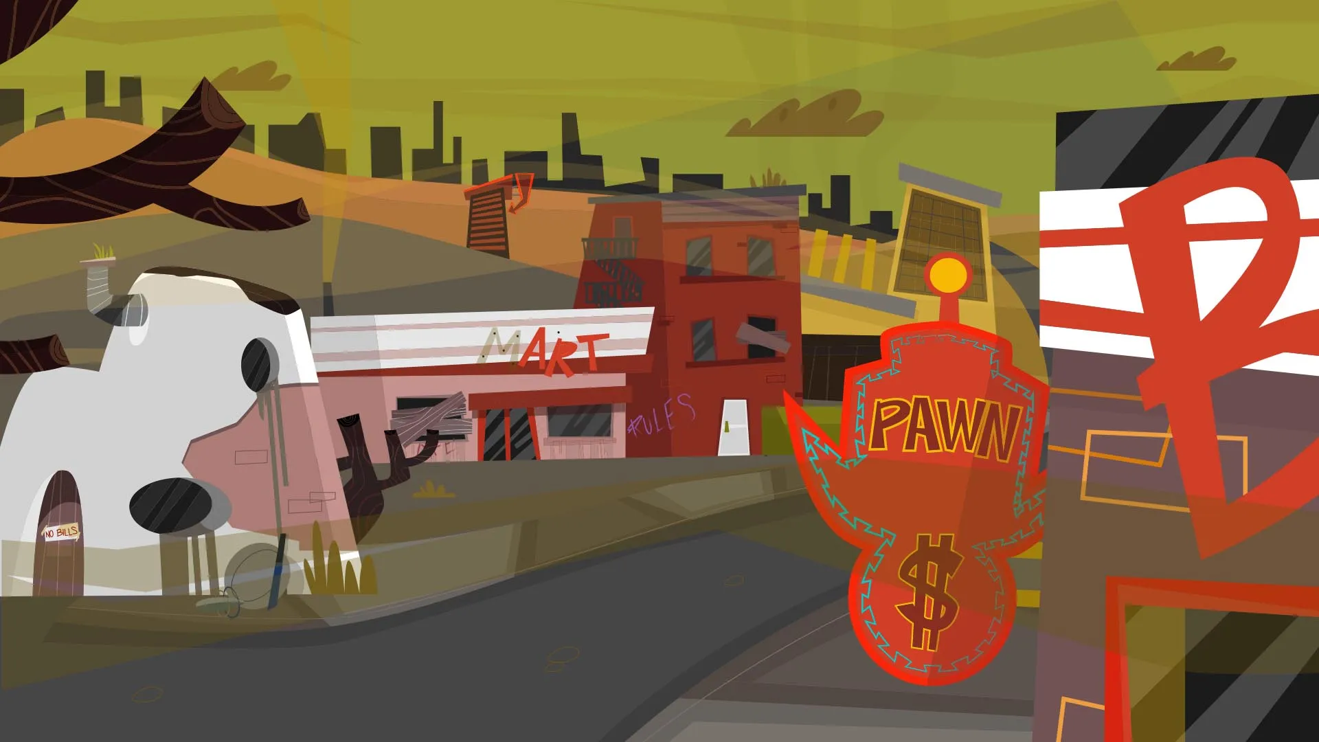 2D animated ugly town
