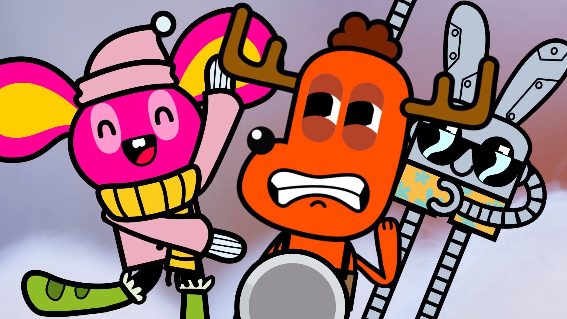 Animated characters dancing and having fun.